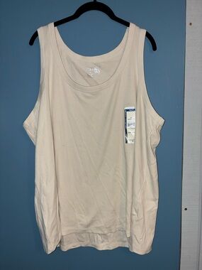 Terra & Sky Light Cream Ribbed Scoop Tank